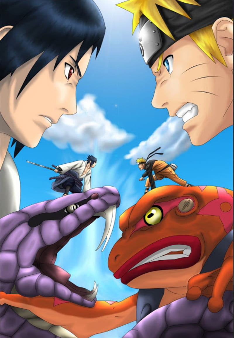 Naruto vs Sauske, hokage, naruto, sasuke, shippuden, snake, toad, HD phone wallpaper