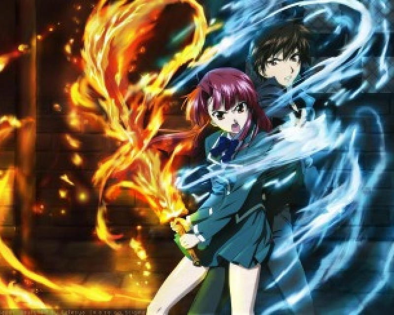 Kaze No Stigma, fire, this is a anime couple if u watch the anime, wind, girl and boy, HD wallpaper