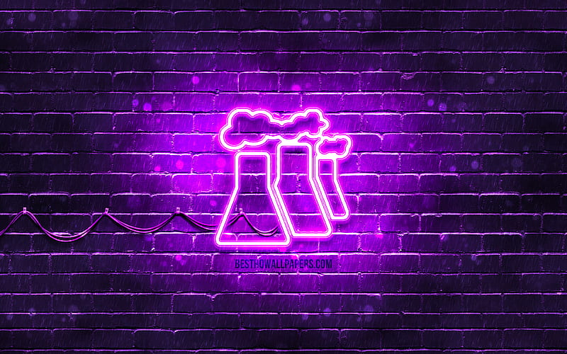 Pollution Factory neon icon violet background, neon symbols, Pollution Factory, neon icons, Pollution Factory sign, buildings signs, Pollution Factory icon, buildings icons, HD wallpaper