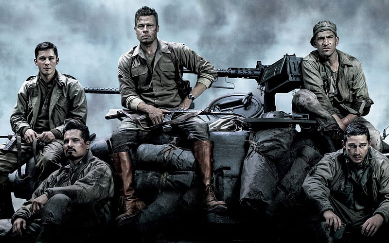 Fury drama, Brad Pitt, Shia Labeouf, Michael Pena, Logan Lerman, HD wallpaper