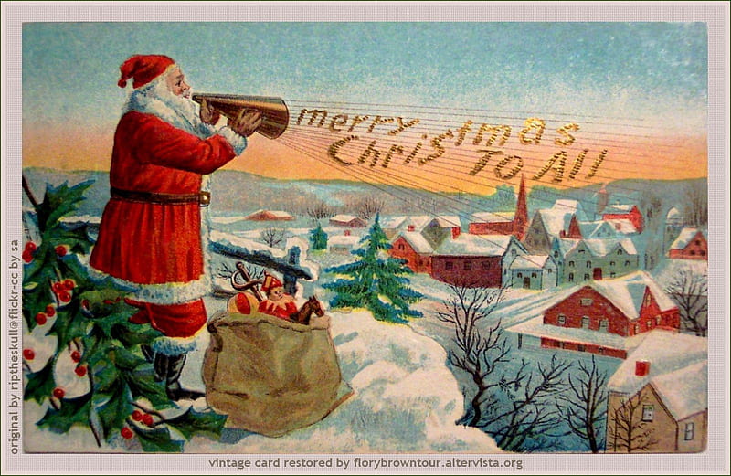 Merry Christmas!, card, vintage, red, santa, craciun, christmas, HD ...