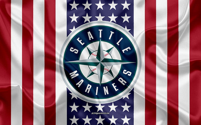Seattle Mariners logo, emblem, silk texture, American flag