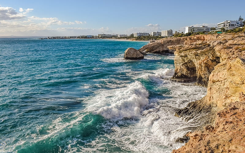 Ayia Napa Coast, Cyprus, waves, Cyprus, sea, coast, HD wallpaper