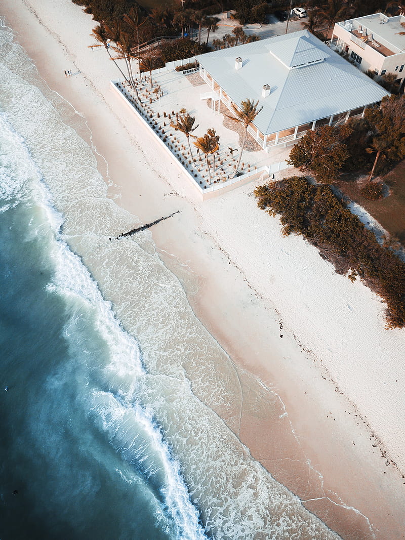 aerial of gray house near beach, HD phone wallpaper
