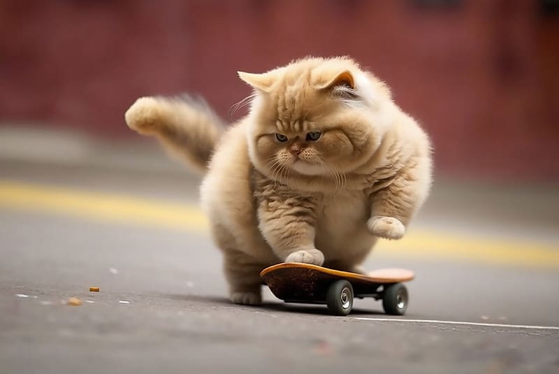 fantasy, pisici, neuroset, skateboard, cat, funny, HD wallpaper | Peakpx