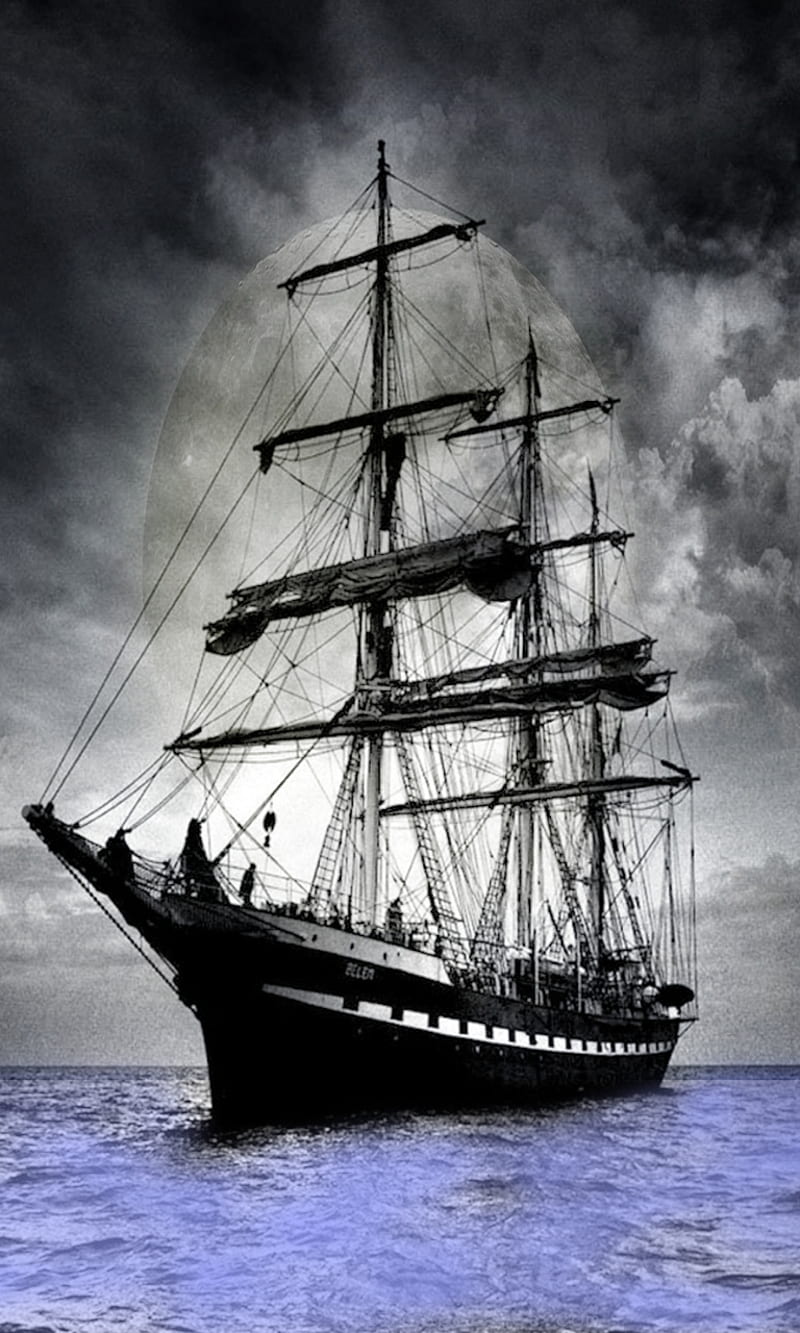 pirate ship, boat, cool, new, ocean, sea, sky, storm, HD phone wallpaper