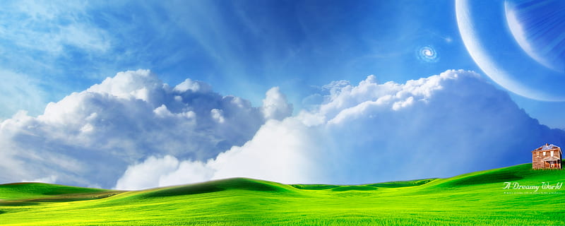 Dreamy World, dual monitor, dual screen, clouds, sky, light, landscape, HD wallpaper