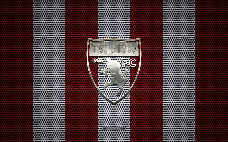 Torino FC logo, Italian football club, metal emblem, red and white metal mesh background, Torino FC, Serie A, Torino, Italy, football, HD wallpaper