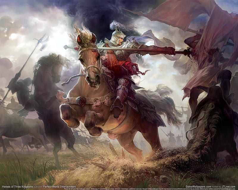 heroes of three kingdoms, warrior, heroes, kingdoms, three, horse, HD wallpaper