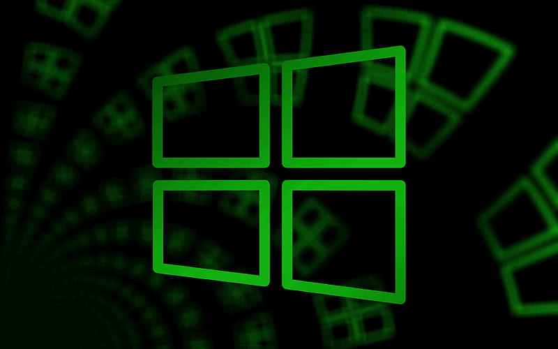 Windows 10 green logo, green abstract background, Windows 10 linear logo, creative, minimalism, operating Systems, Windows 10 logo, Windows 10, HD wallpaper