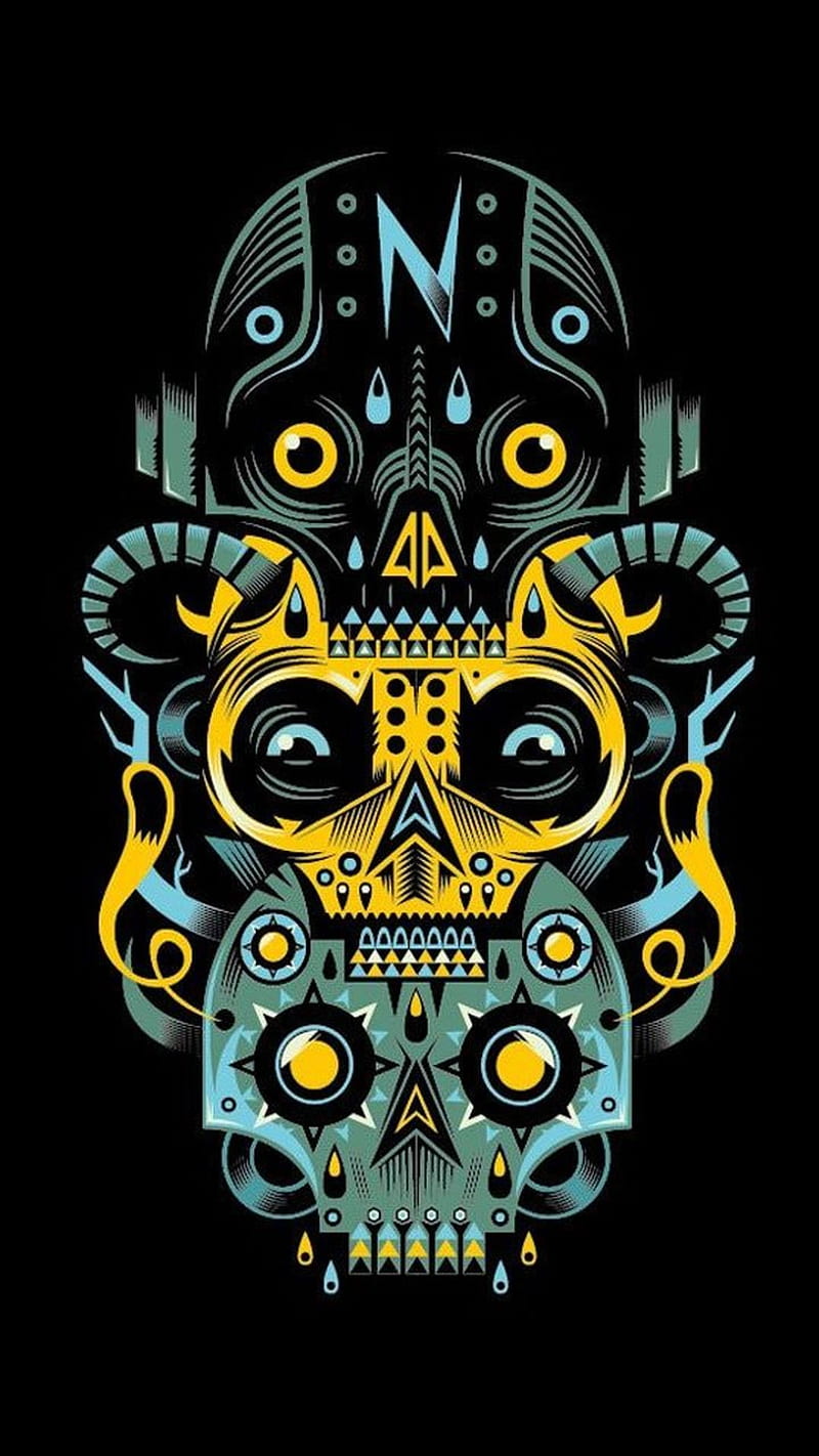 artwork skulls, darkness, mexico, tribal, HD phone wallpaper
