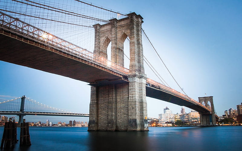 Brooklyn Bridge, NYC, evening, New York, America, USA, HD wallpaper