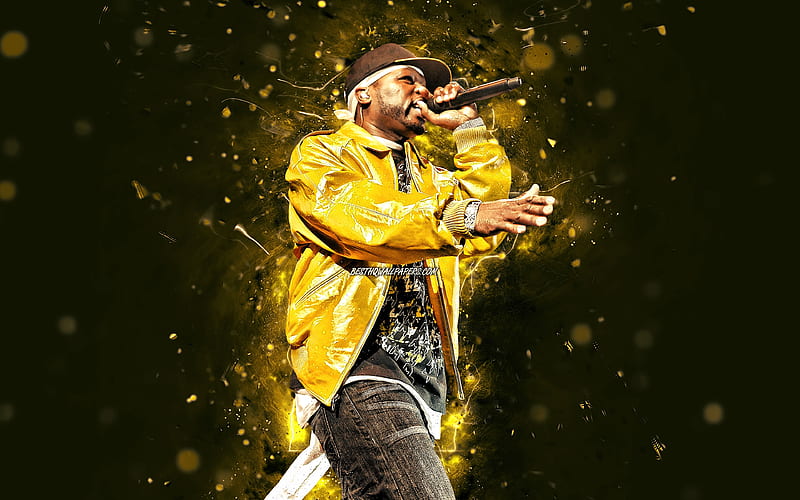 50 Cent, 2020 american rapper, music stars, yellow neon lights, Curtis Jackson, 50 Cent with microphone, american celebrity, fan art, creative, 50 Cent, HD wallpaper