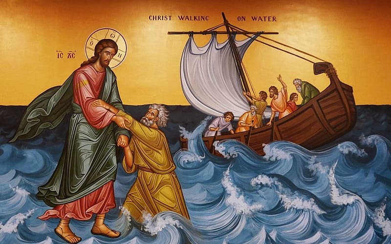 Christ Walking on Water, apostles, Peter, Jesus, sea, boat, gospel, HD wallpaper