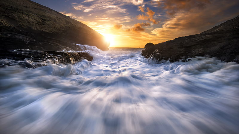 Tide, tides, nature, sunrise, HD wallpaper