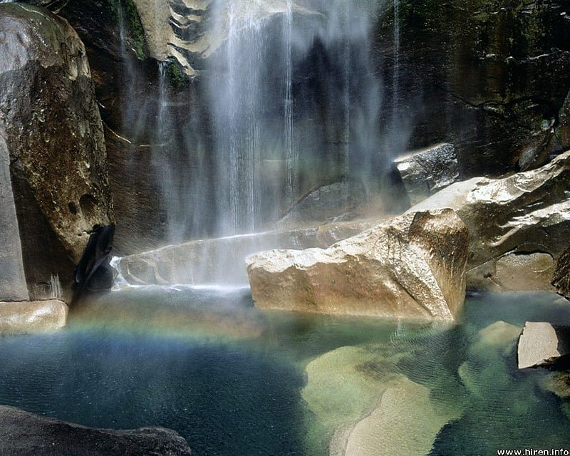 Vernal Falls, California, sheer cliff, rocks, waterfall, california, HD wallpaper