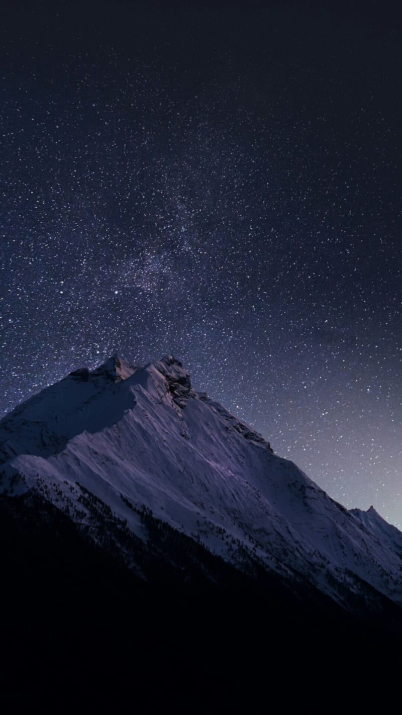 Snowy Mountain, night, sky, star, stars, themes, HD phone wallpaper
