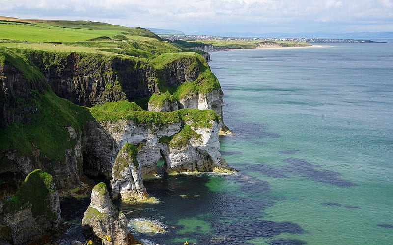 Coast of North Ireland, North Ireland, rock, sea, coast, HD wallpaper