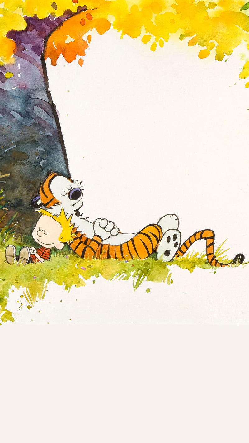 Calvin and Hobbes, comics, friends, nap, napping, tree, watterson, HD phone wallpaper