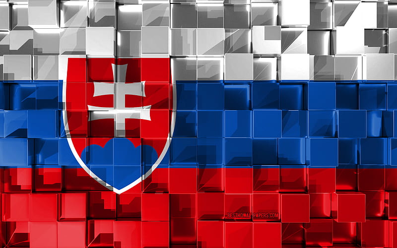 Flag of Slovakia, 3d flag, 3d cubes texture, Flags of European countries, Slovakia 3d flag, 3d art, Slovakia, Europe, 3d texture, HD wallpaper