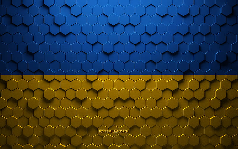 Flag of Ukraine, honeycomb art, Ukraine hexagons flag, Ukraine, 3d hexagons art, Ukraine flag, HD wallpaper