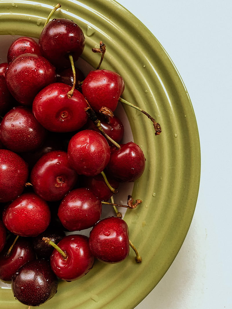 cherry, sweet cherry, berry, fruit, dish, HD phone wallpaper