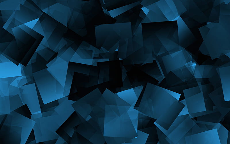blue square abstraction, dark blue abstract background, blue squares on black background, blue abstraction, HD wallpaper