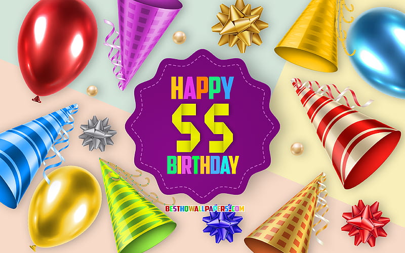 Happy 55 Years Birtay, Greeting Card, Birtay Balloon Background, creative art, Happy 55th birtay, silk bows, 55th Birtay, Birtay Party Background, Happy Birtay, HD wallpaper