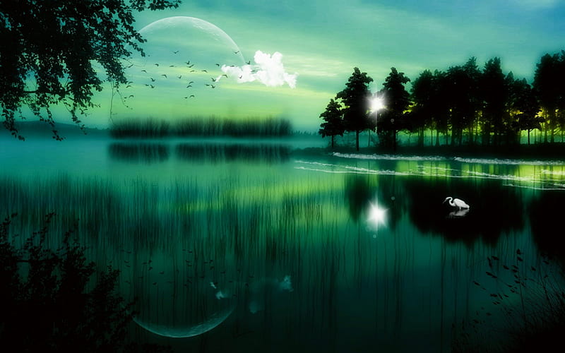 By welsragon, art, green, nature, sky, lake, HD wallpaper | Peakpx