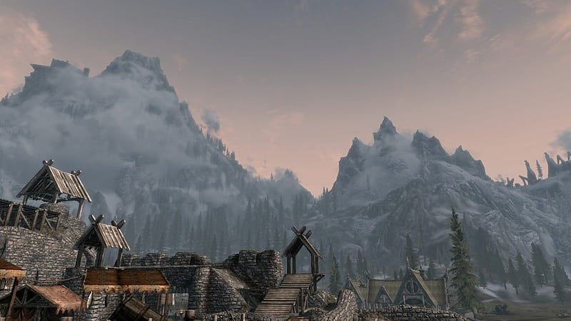 Skyrim: The Whiterun mountains, mountains, nature, skyrim, scenery, landscape, HD wallpaper