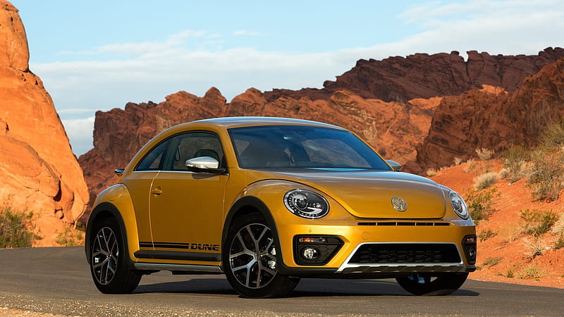 volkswagen, beetle, coupe, 2016, dune, yellow, vehicle, HD wallpaper