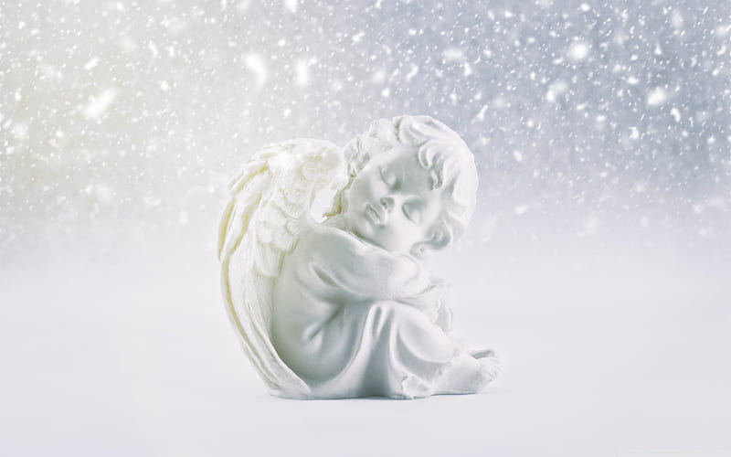 little angel, figurine, white angel, cupid, HD wallpaper
