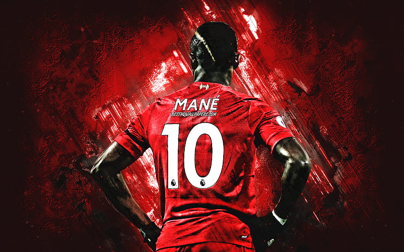 Sadio Mane, Liverpool FC, portrait, Senegalese soccer player, midfielder, red stone background, England, football, HD wallpaper