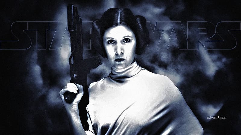 Carrie Fisher Princess Leia XLVa, princess leia, celebrities, actrice, people, carrie fisher, black and white, HD wallpaper