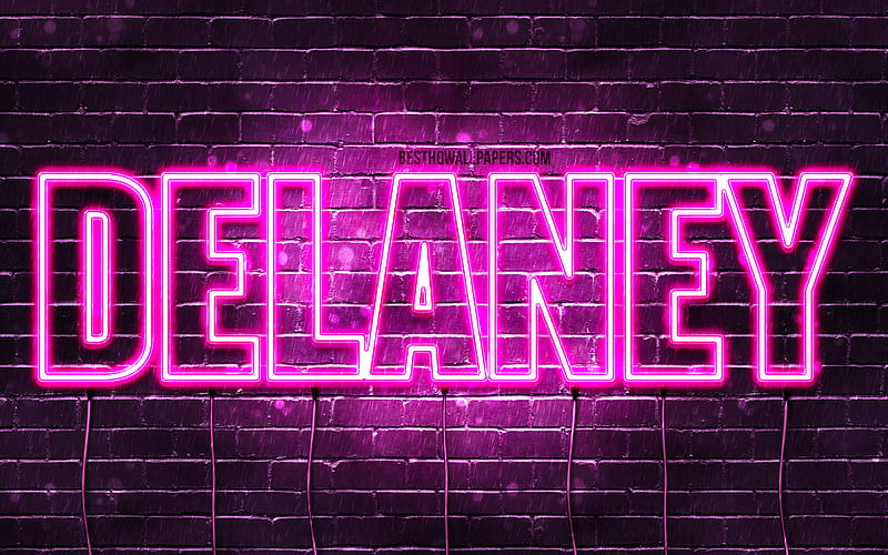 Delaney with names, female names, Delaney name, purple neon lights, horizontal text, with Delaney name, HD wallpaper