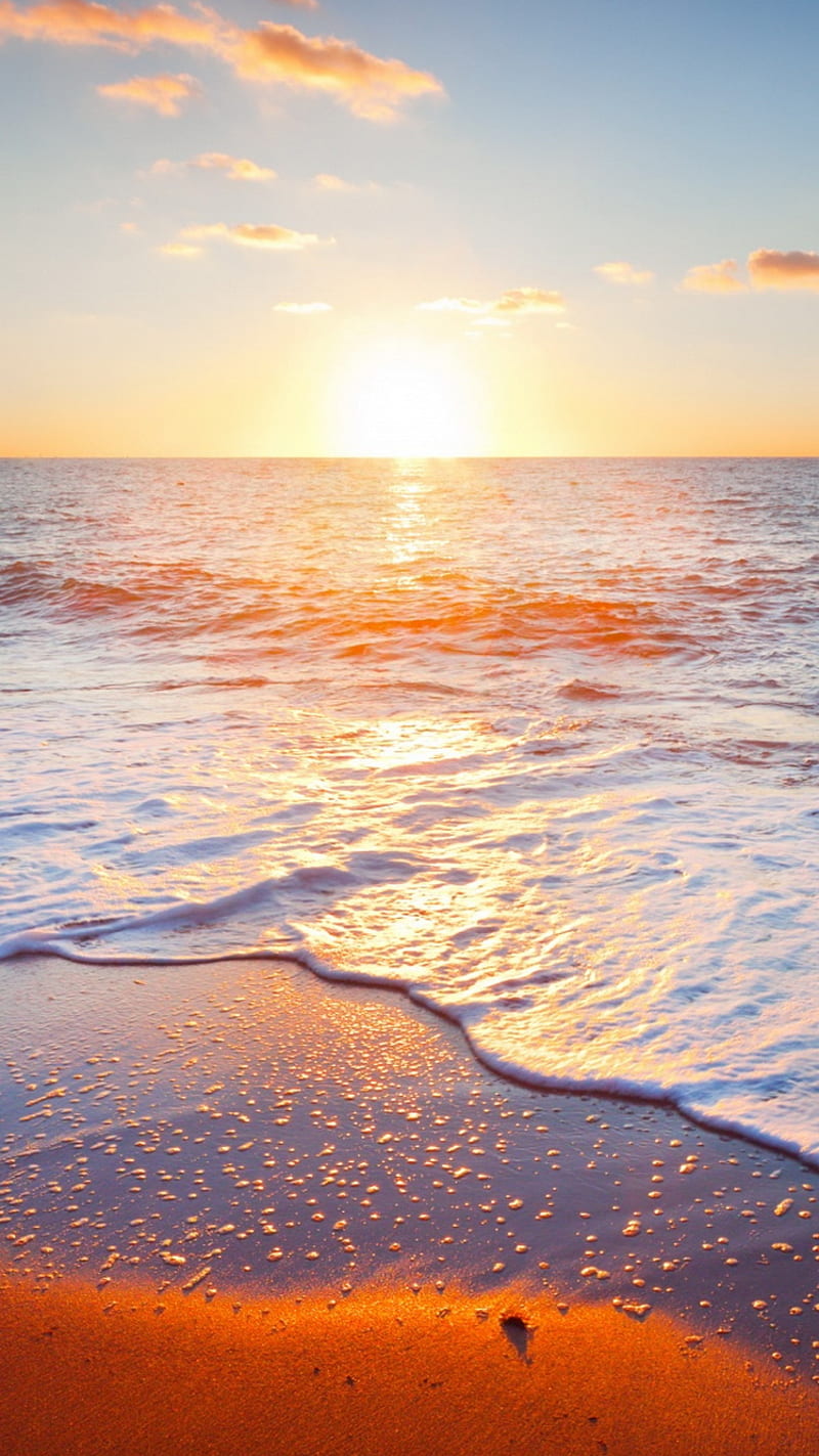 Golden Beach Sunrise, beach, life, love, nature, peace, sea, sky, sun, sunrise, HD phone wallpaper