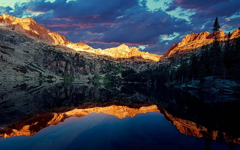 Rocky Mountain Nat'l. Park, Colorado, USA, Reflection, USA, Nature, Sunset, HD wallpaper
