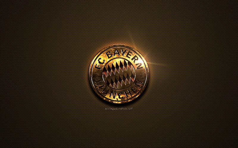 FC Bayern Munich, golden logo, German football club, golden emblem, Munich, Germany, Bundesliga, golden carbon fiber texture, football, HD wallpaper