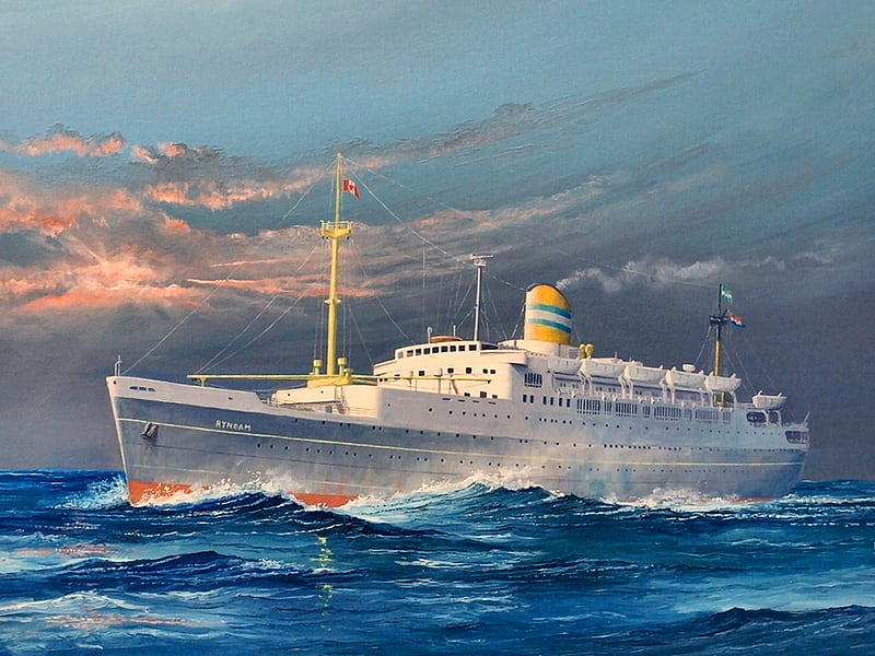 Passenger Ship Ryndam , art, ocean, bonito, artwork, sea, painting, wide screen, seascape, scenery, HD wallpaper