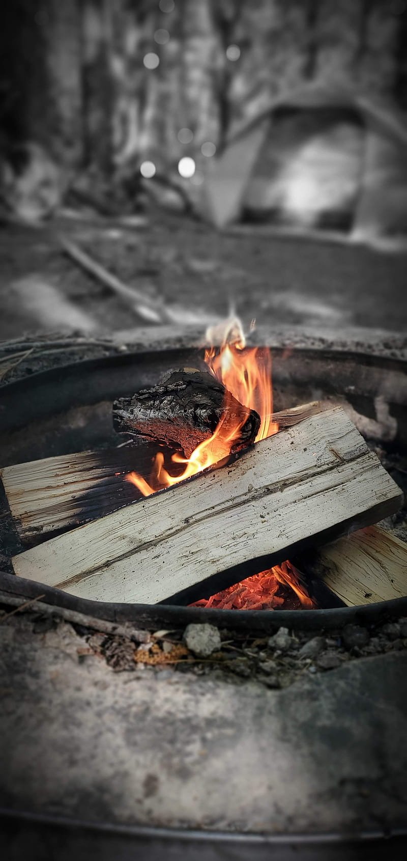 Fire, camping, fire pit, fire ring, samsung, wood, wood on fire, HD phone wallpaper