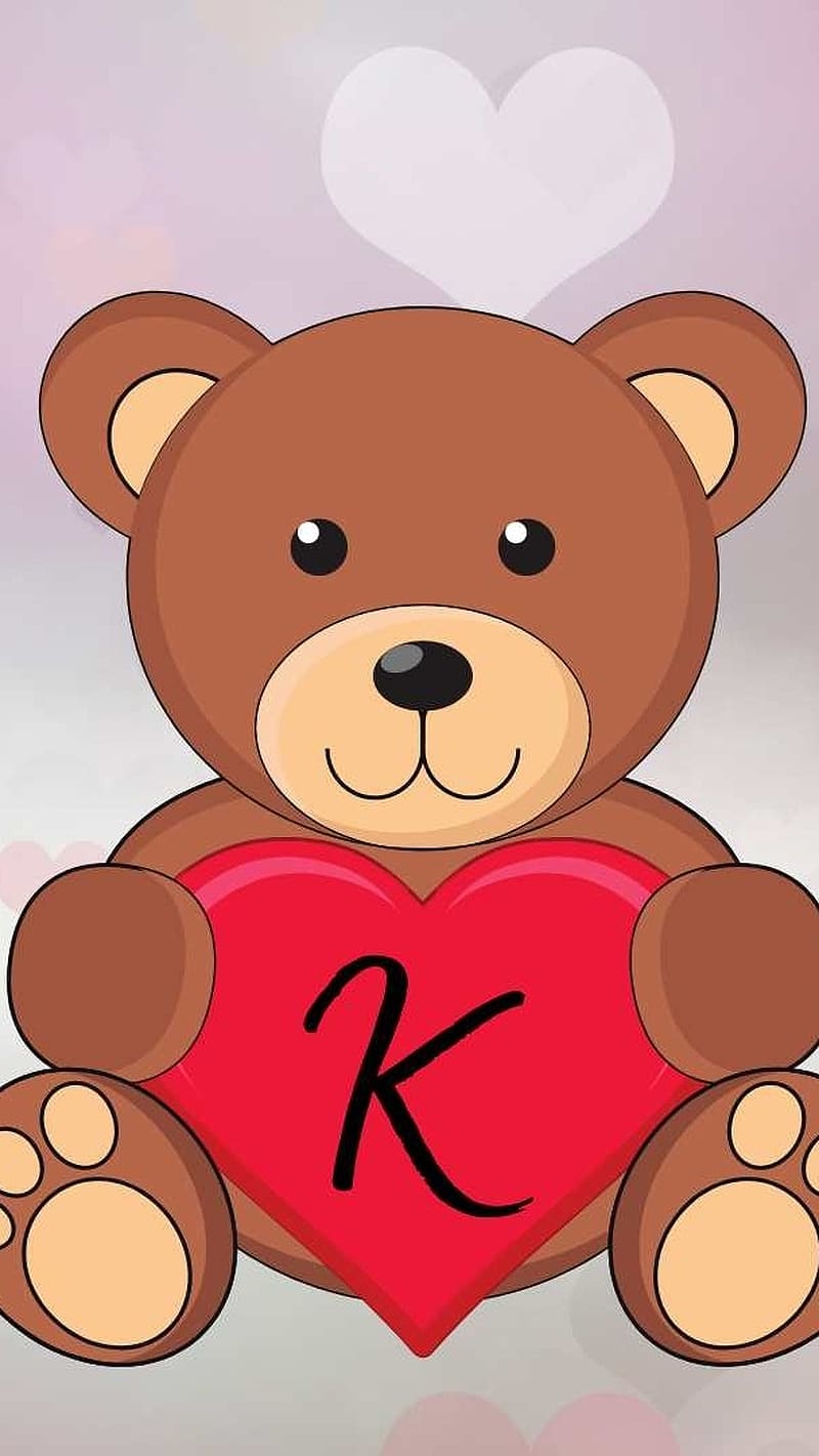 K Naam Wale, teddy bear heart and k, teddybear heart and k, letter k, HD phone wallpaper