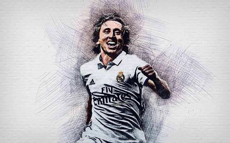 Luka Modrić, modric, luka modric, soccer, real madrid, drawing, football, croatian, HD wallpaper
