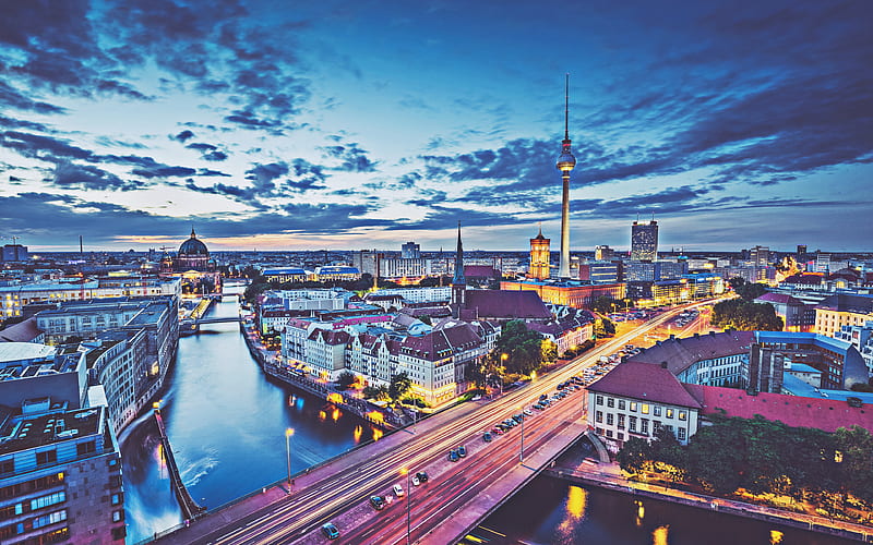 Berlin morning, capital, Berlin TV Tower, cityscapes, Germany, Europe, HD wallpaper
