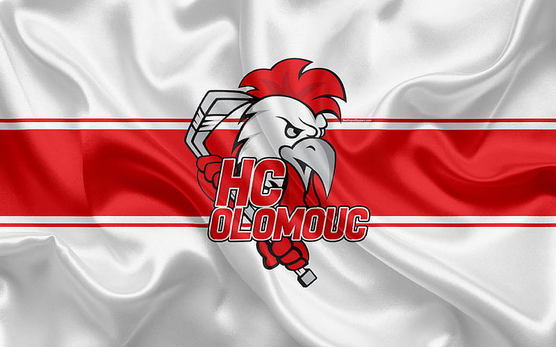 Olomouc HC Czech hockey club, emblem, logo, Czech Extraliga, silk flag, hockey, Olomouc, Czech Republic, HD wallpaper
