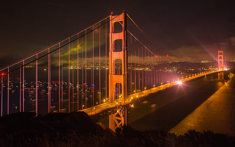 San Francisco, Golden Gate Bridge, suspension bridge, Golden Gate Strait, cityscape, California, USA, HD wallpaper