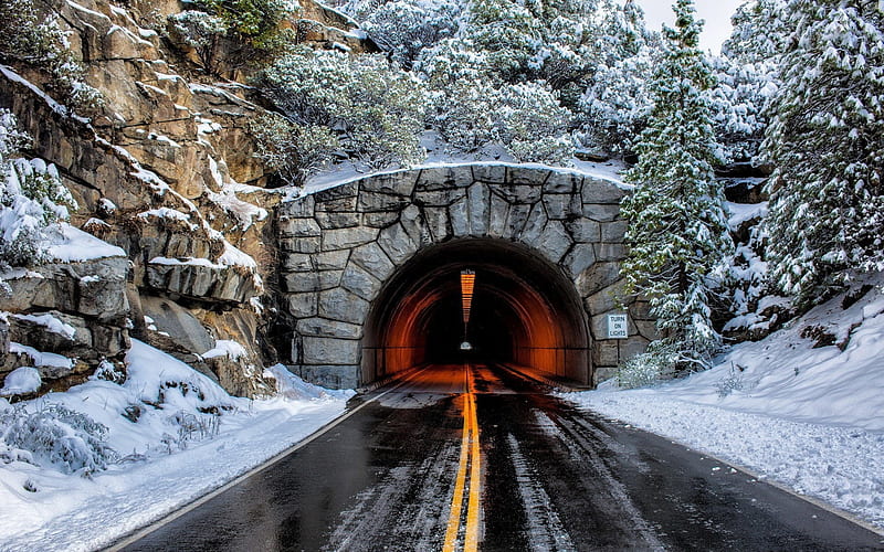 tunnel, snow, winter, mountain, Nature, HD wallpaper