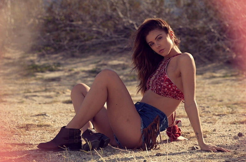 Cowgirl Carmella Rose, Model, Dirt, Shorts, Outdoors, HD wallpaper