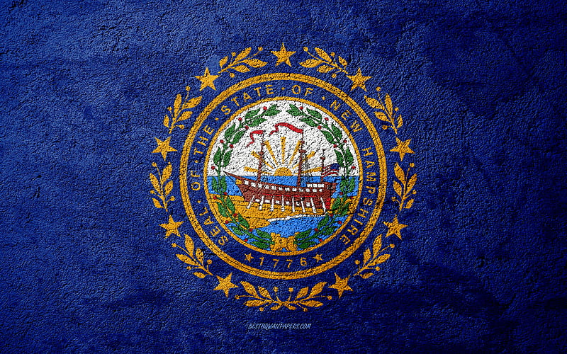 Flag of State of New Hampshire, concrete texture, stone background, New Hampshire flag, USA, New Hampshire State, flags on stone, Flag of New Hampshire, HD wallpaper