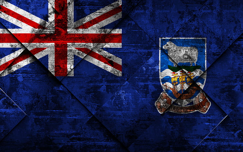 Flag of Falkland Islands grunge art, rhombus grunge texture, Falkland Islands flag, South America, national symbols, Falkland Islands, creative art, HD wallpaper