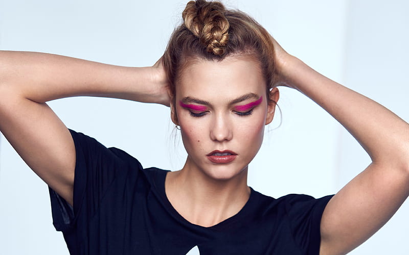 Karlie Kloss, American supermodel, makeup, pink eyebrows, Adidas, hoot, HD wallpaper